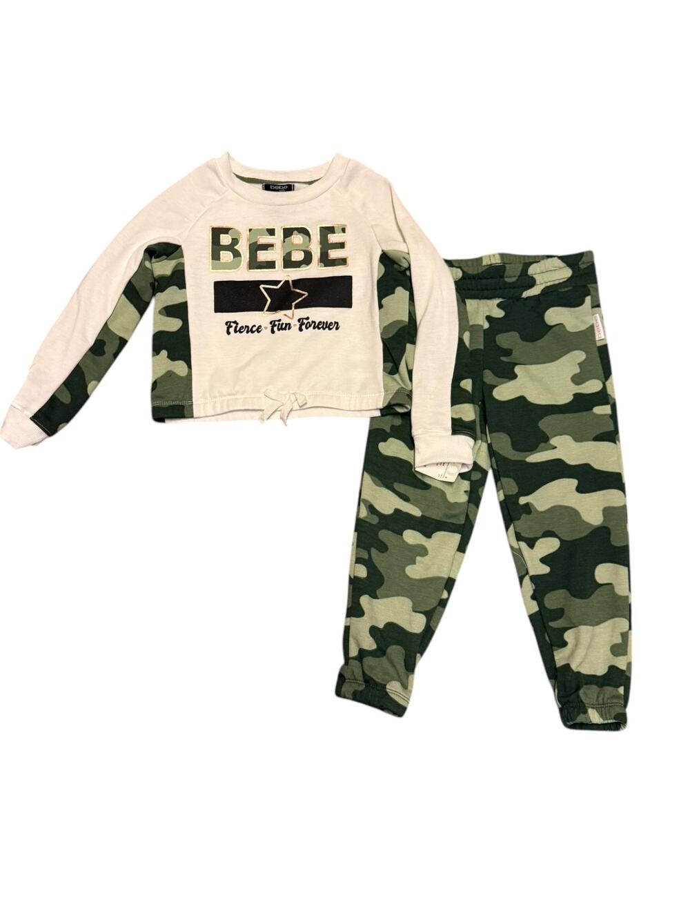 BEBE Girls Camouflage 2 Piece Fleece Jogger Set Size Small or 4
